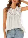 Women Lace Trimmed Ruched Tank Top Summer Sleeveless Vacation Boho Tops Dressy Casual Button Down Shirts Lightweight