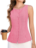 Women Plaid Tank Top Summer Business Casual Sleeveless Button Down Shirts Slim Fit Gingham Tops with Lining