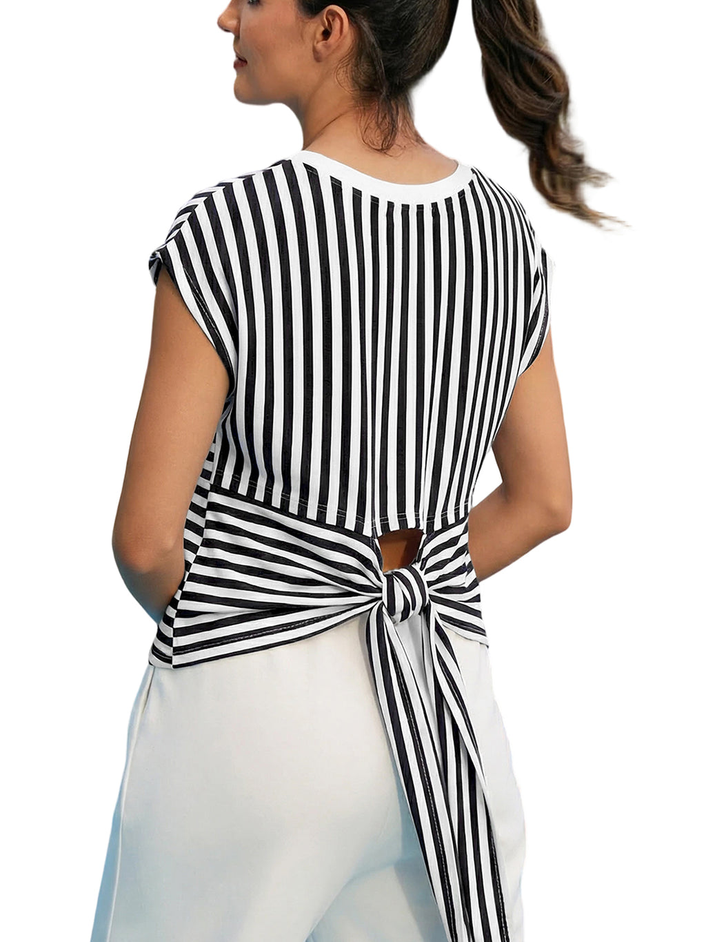 Women’s Bow Back Tie Striped T-Shirt