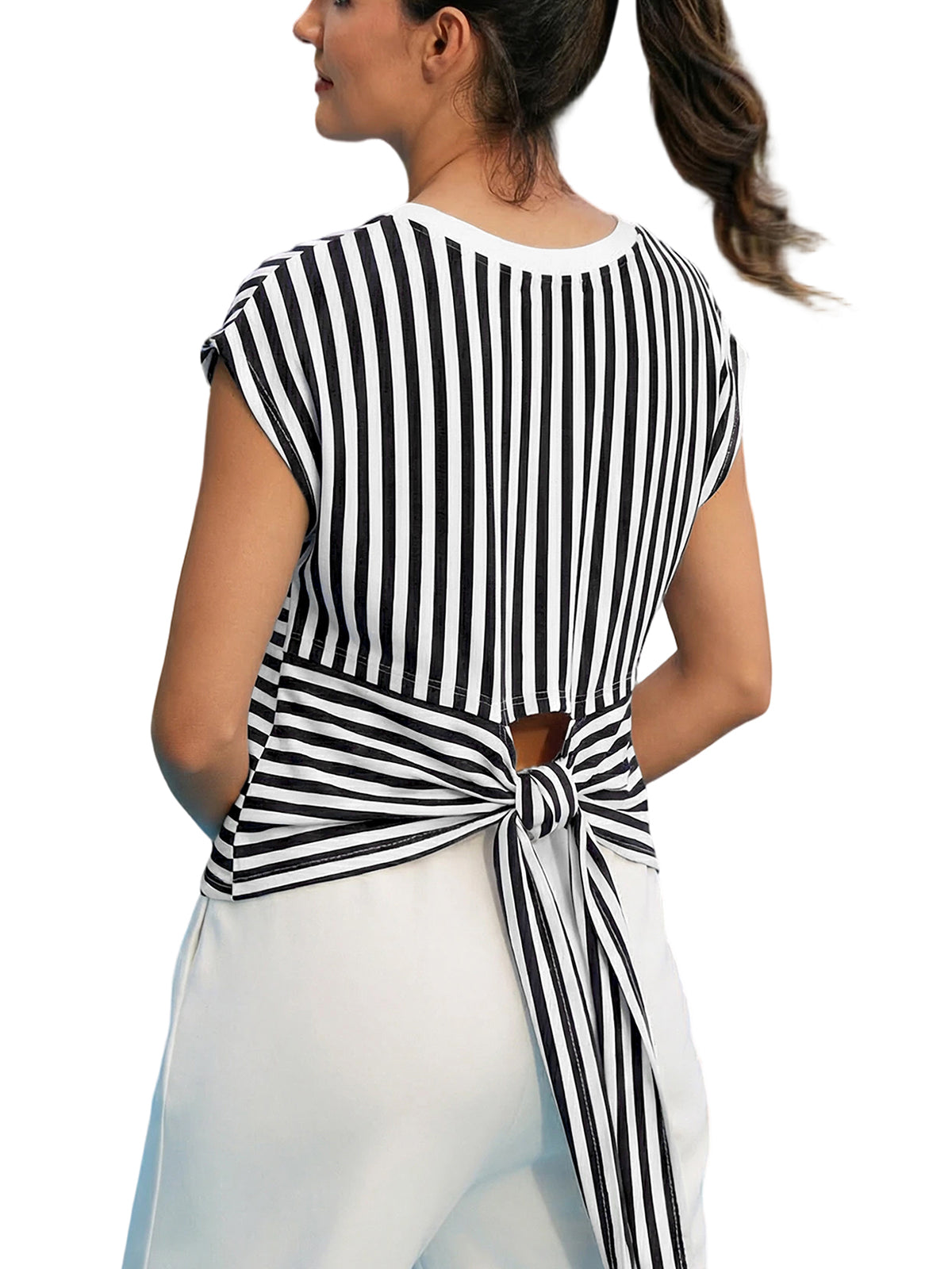 Women’s Bow Back Tie Striped T-Shirt