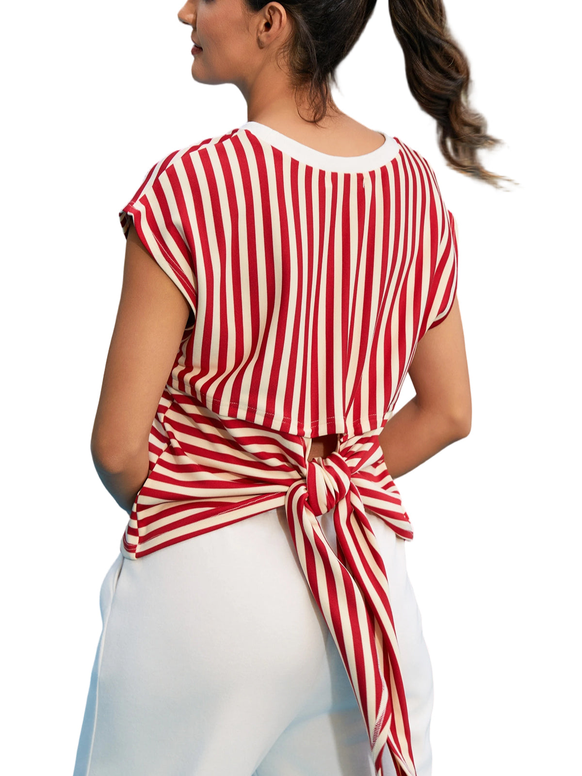 Women’s Bow Back Tie Striped T-Shirt