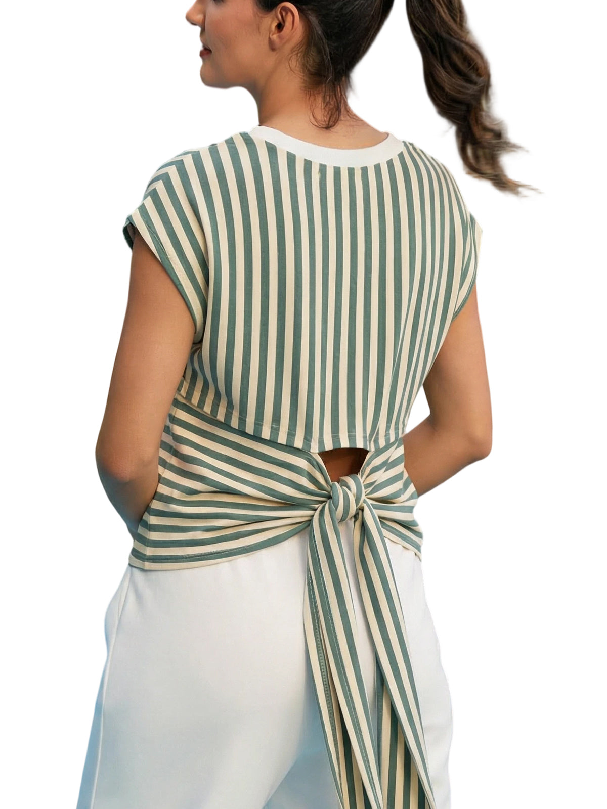 Women’s Bow Back Tie Striped T-Shirt