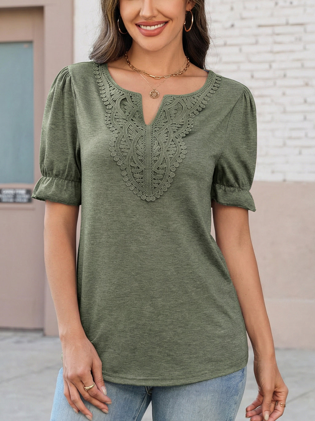 Women's V Neck Lace Top