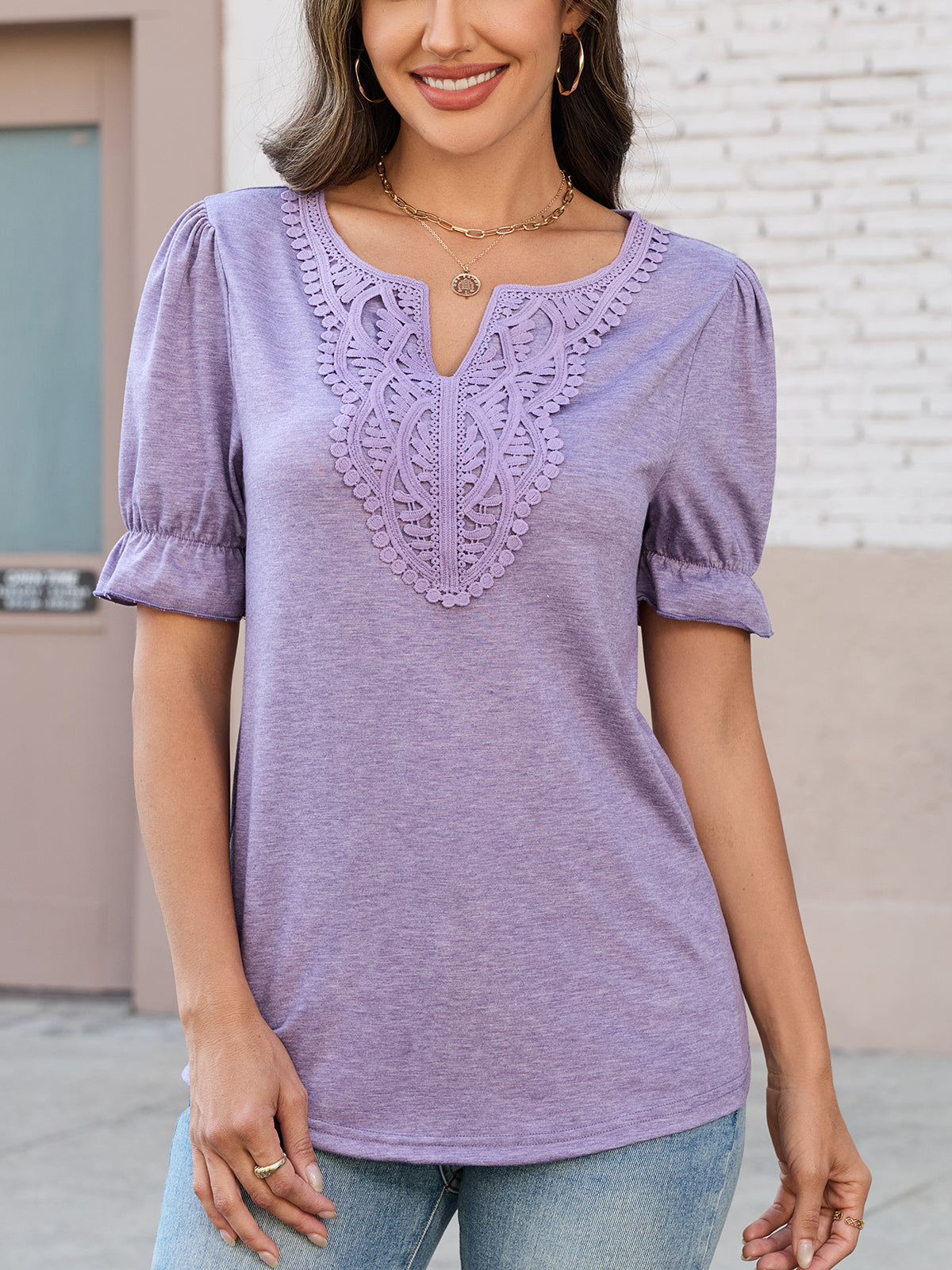 Women's V Neck Lace Top