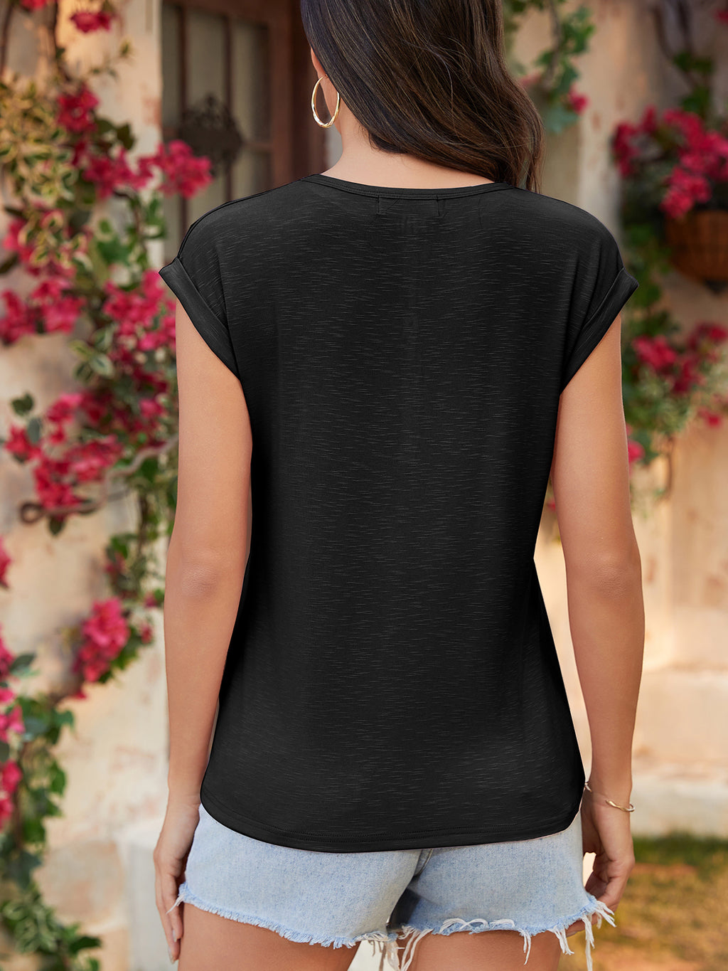 Women's Button Up V Neck Henley Tops