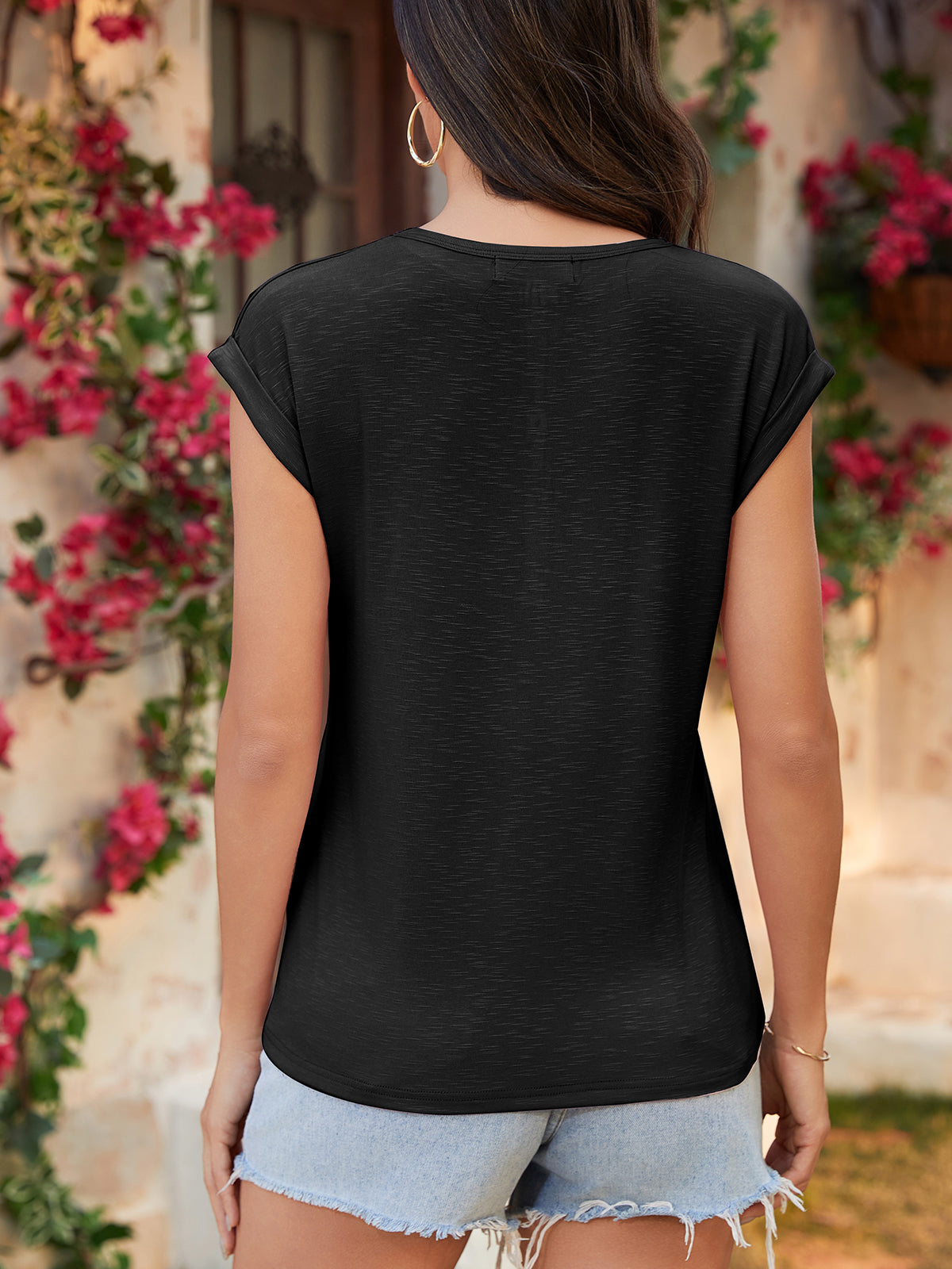 Women's Button Up V Neck Henley Tops