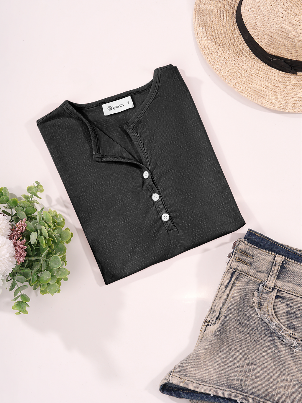 Women's Button Up V Neck Henley Tops