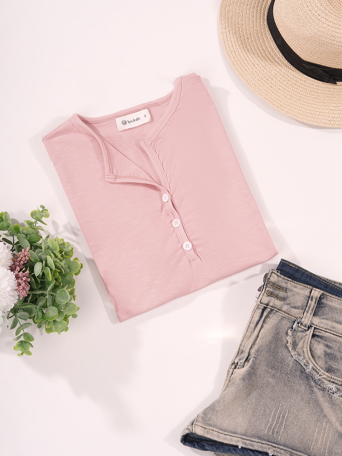 Women's Button Up V Neck Henley Tops