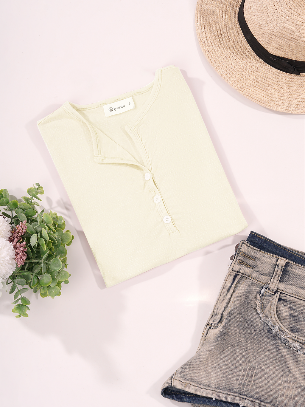 Women's Button Up V Neck Henley Tops