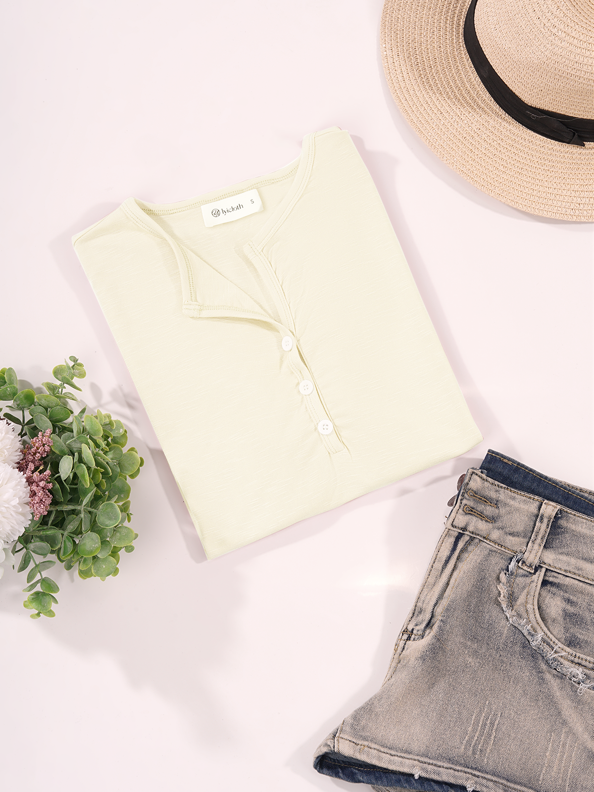 Women's Button Up V Neck Henley Tops