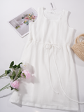 Women's Summer Dressy Casual Mini Dress Elastic Waist Beach Vacation Waffle Knit Tank Dreses