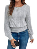 Casual Shirt for Women Long Sleeve Fall Tunic Tops Trendy Sweaters Smocked Waist Loose Fit Blouse