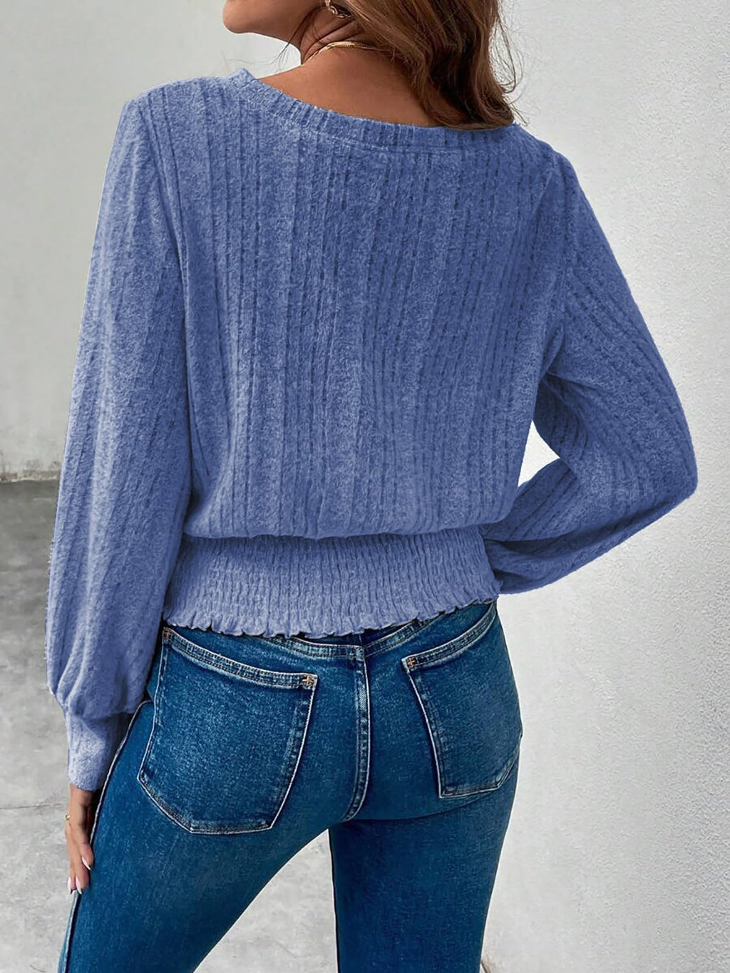Casual Shirt for Women Long Sleeve Fall Tunic Tops Trendy Sweaters Smocked Waist Loose Fit Blouse
