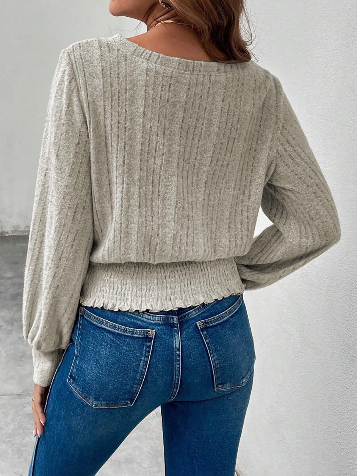 Casual Shirt for Women Long Sleeve Fall Tunic Tops Trendy Sweaters Smocked Waist Loose Fit Blouse