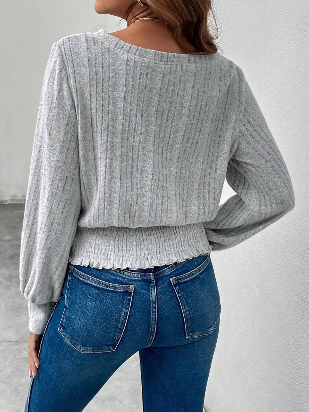 Casual Shirt for Women Long Sleeve Fall Tunic Tops Trendy Sweaters Smocked Waist Loose Fit Blouse