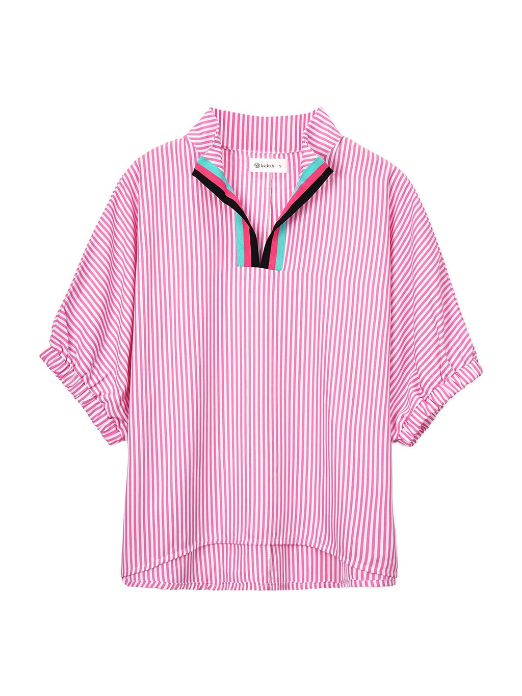 Women's Batwing Dolman Sleeve Top Summer Casual V Neck Striped Collared Shirt Oversized Blouses