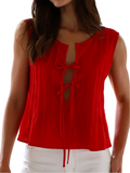 Women Y2K Tie Front Peplum Tank Tops